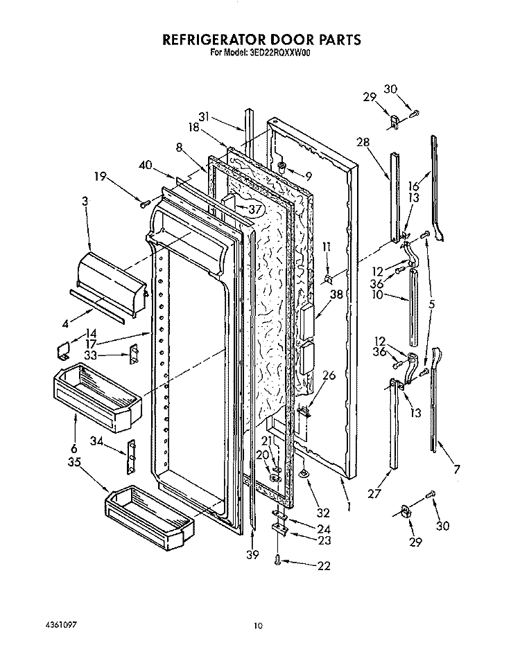 REFRIGERATOR DOOR Diagram and Parts List for 3ED22RQXXW00  Whirlpool Refrigerator