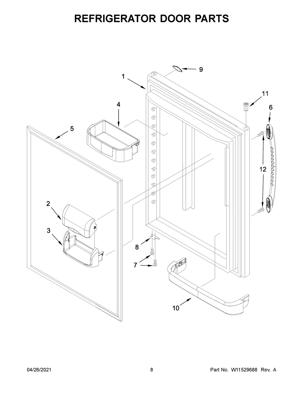 Refrigerator Door Parts Diagram and Parts List for WRB119WFBM03  Whirlpool Refrigerator
