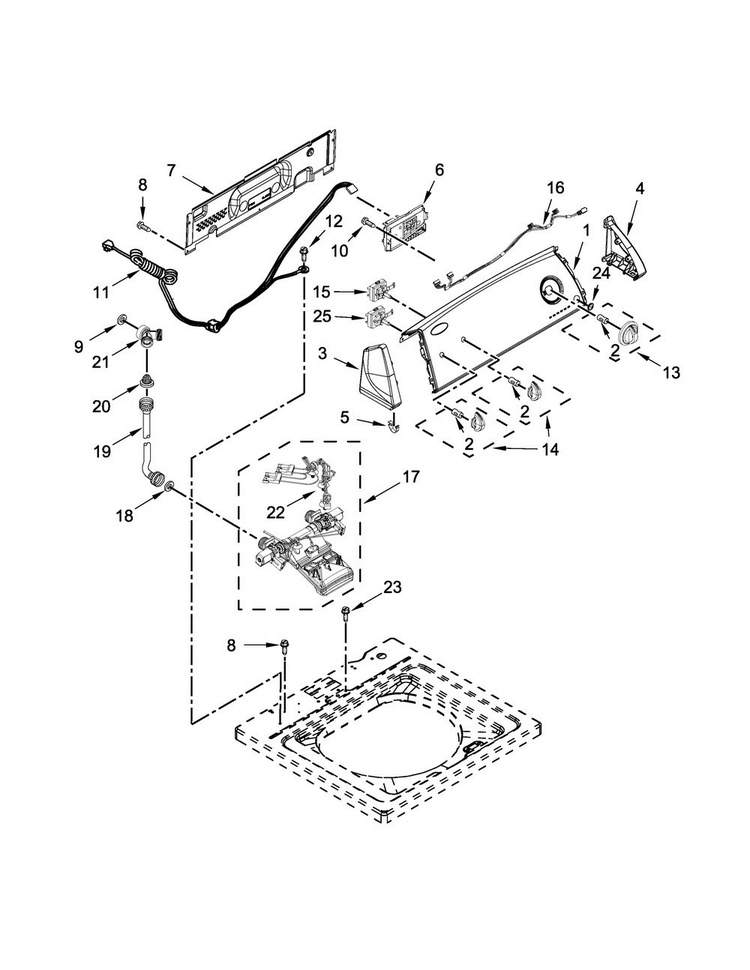 Controls And Water Inlet Parts Diagram and Parts List for 4GWTW4740YQ3  Whirlpool Washer