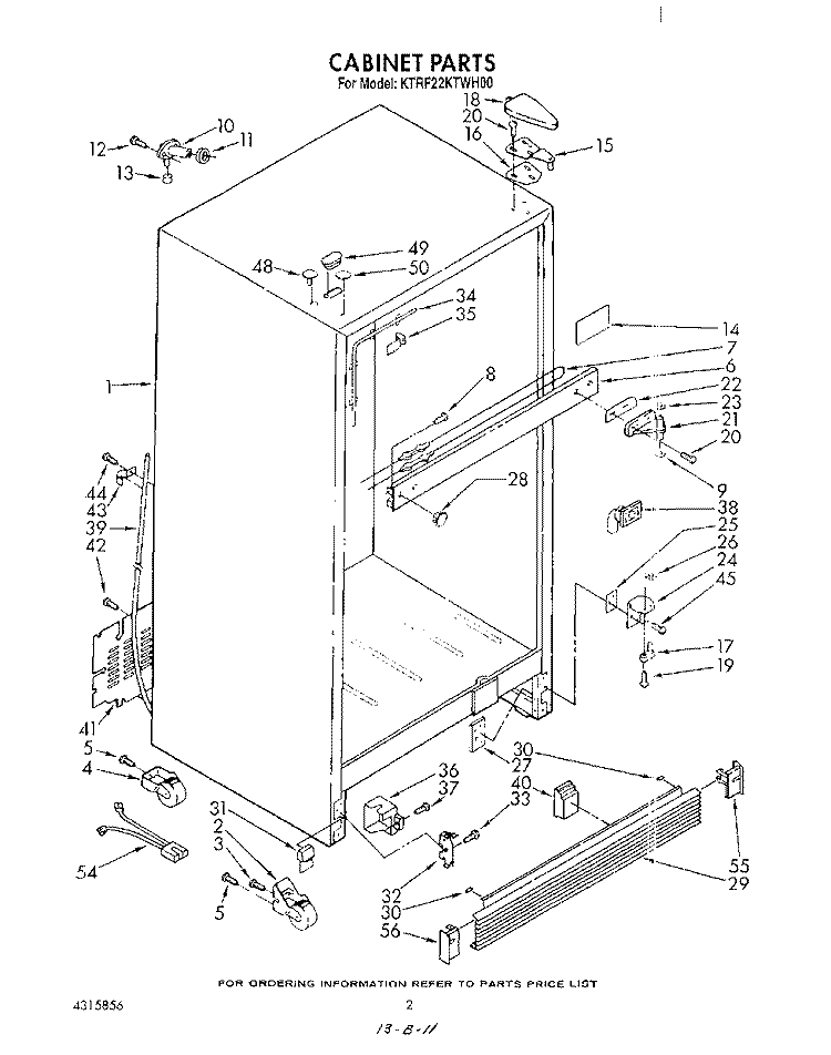 CABINET Diagram and Parts List for KTRF22KTPL00  Whirlpool Refrigerator