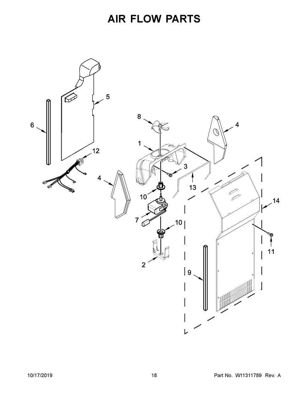 Air Flow Parts Diagram and Parts List for WRS311SDHM01  Whirlpool Refrigerator