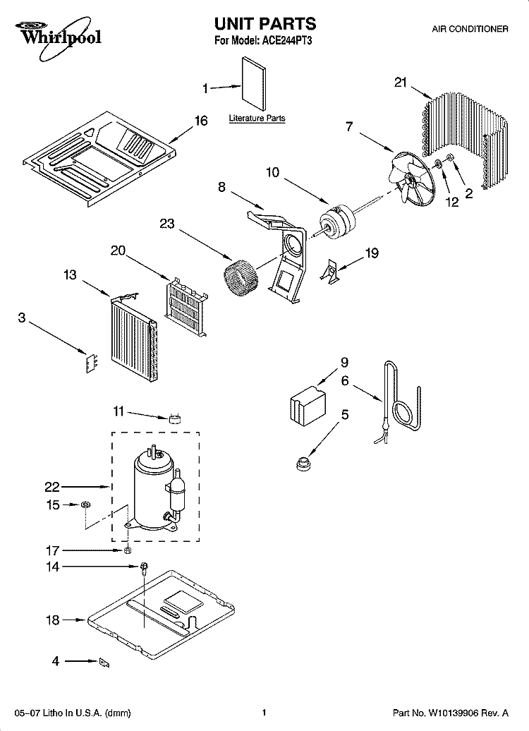 UNIT PARTS Diagram and Parts List for ACE244PT3  Whirlpool Air Conditioner