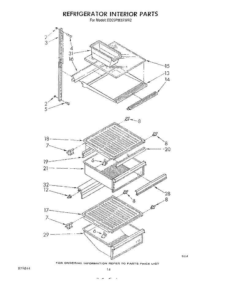 REFRIGERATOR INTERIOR , LIT/OPTIONAL Diagram and Parts List for ED25PMXRWR2  Whirlpool Refrigerator