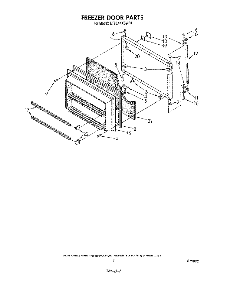 FREEZER DOOR Diagram and Parts List for ET20AKXSW03  Whirlpool Refrigerator
