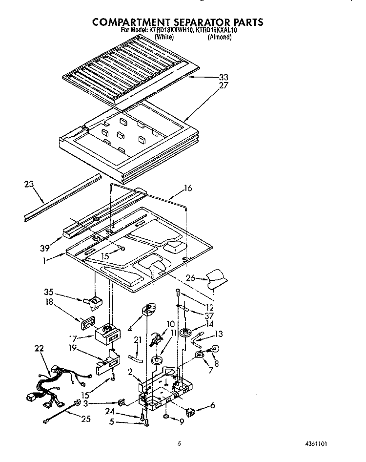 COMPARTMENT SEPARATOR Diagram and Parts List for KTRD18KXWH10  Whirlpool Refrigerator