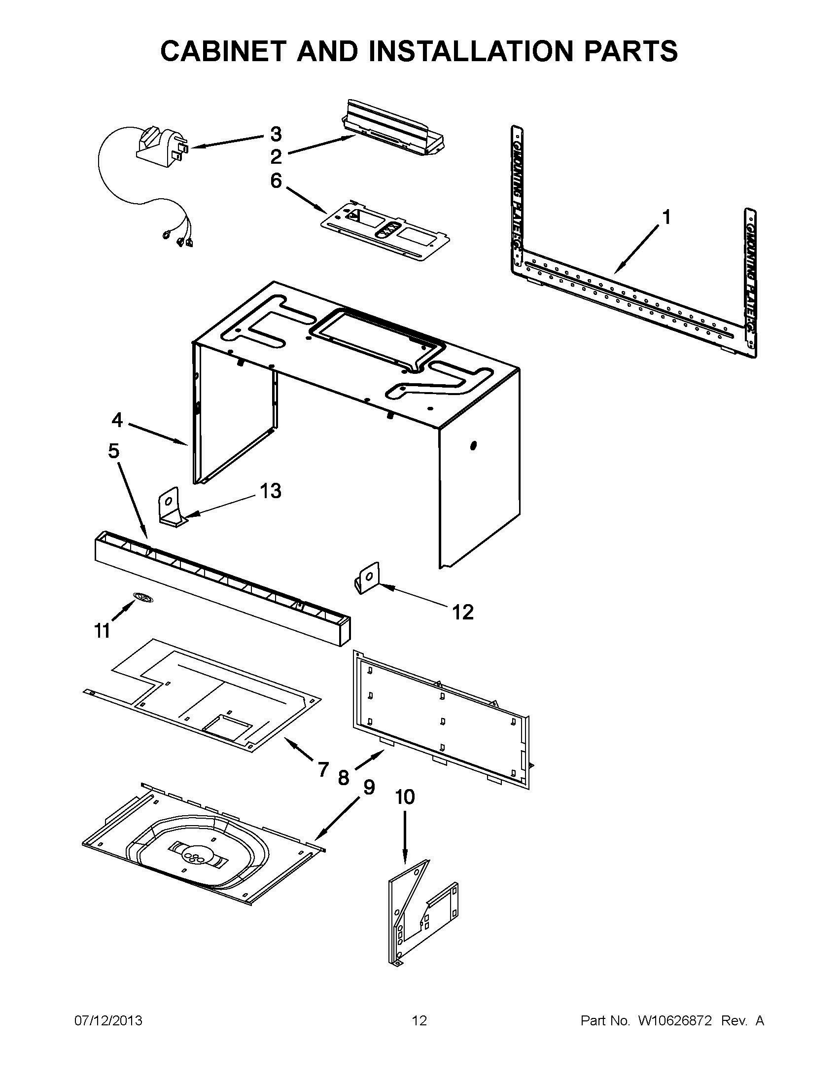 06 - CABINET AND INSTALLATION PARTS Diagram and Parts List for YWMH76718AB1  Whirlpool Microwave