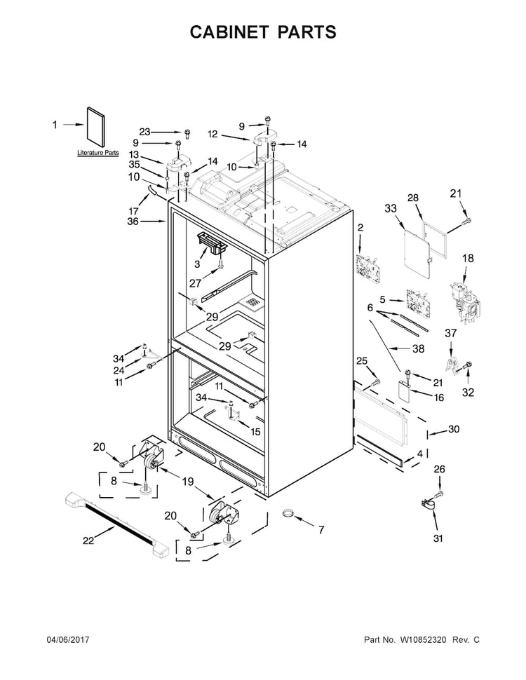 Cabinet Parts Diagram and Parts List for WRF736SDAB14  Whirlpool Refrigerator
