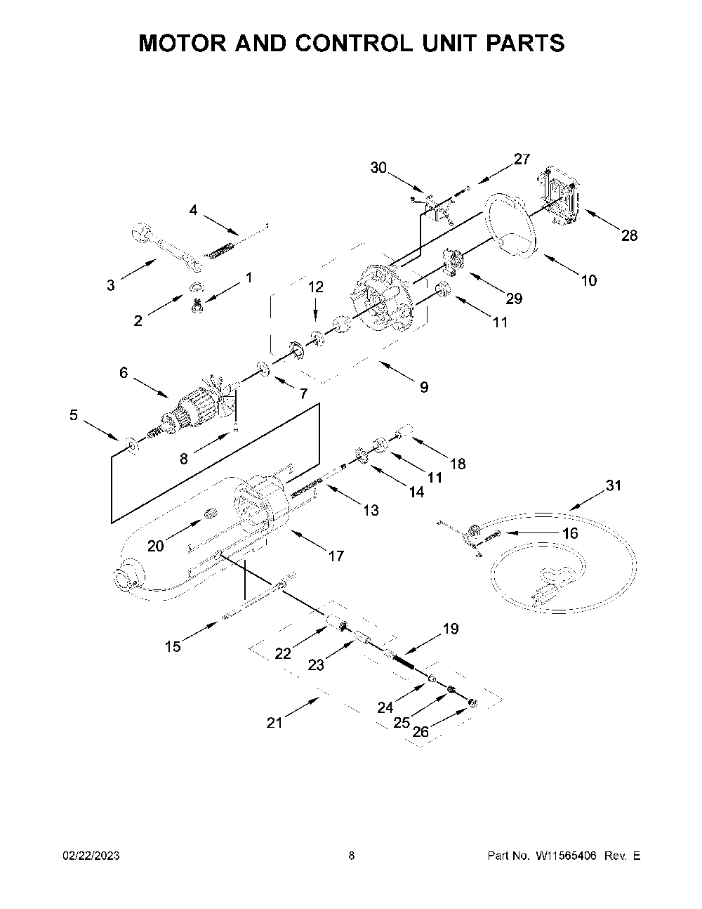Motor And Control Unit Parts Diagram and Parts List for 5KSM195PSAHI0  KitchenAid Mixer
