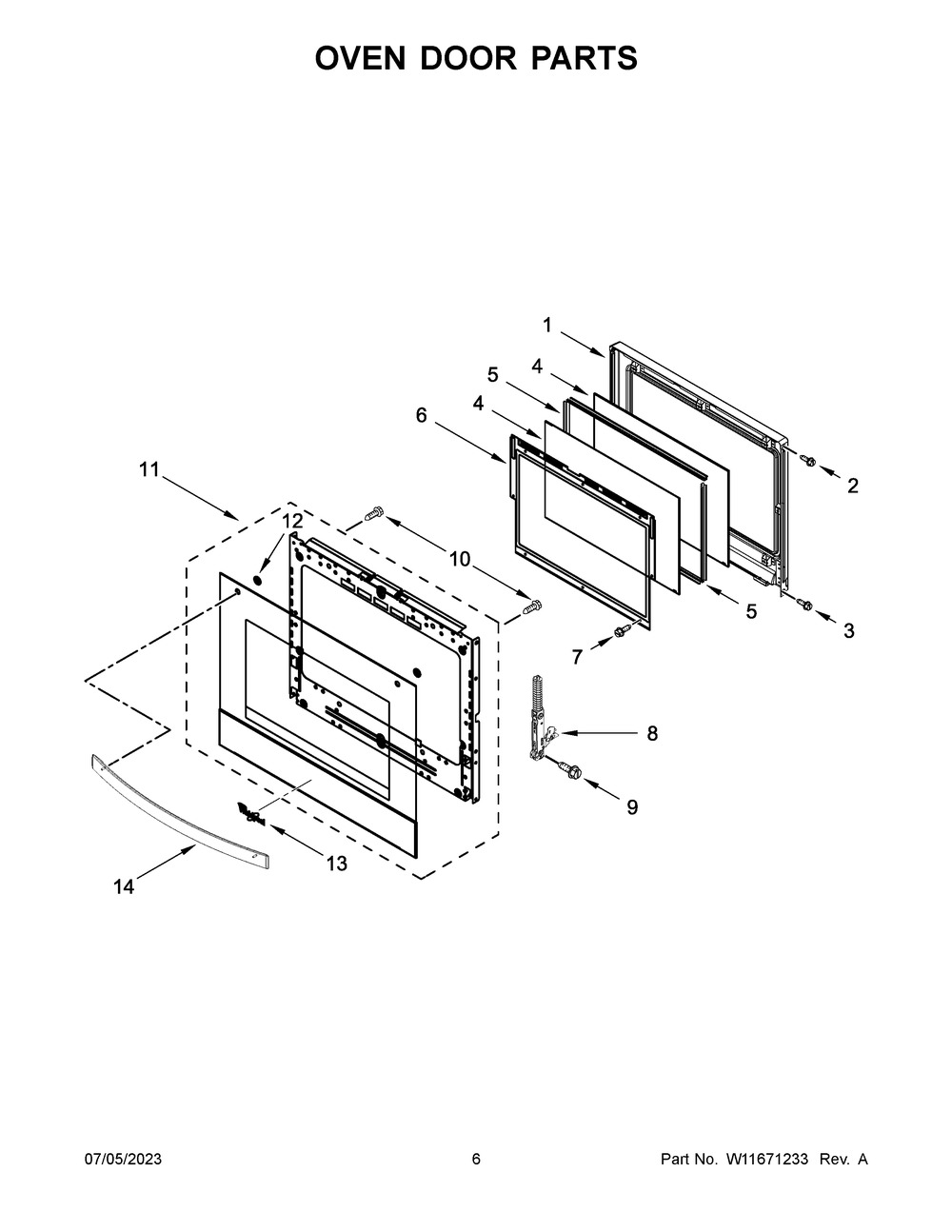 Oven Door Parts Diagram and Parts List for WOES7030PZ00  Whirlpool Wall Oven