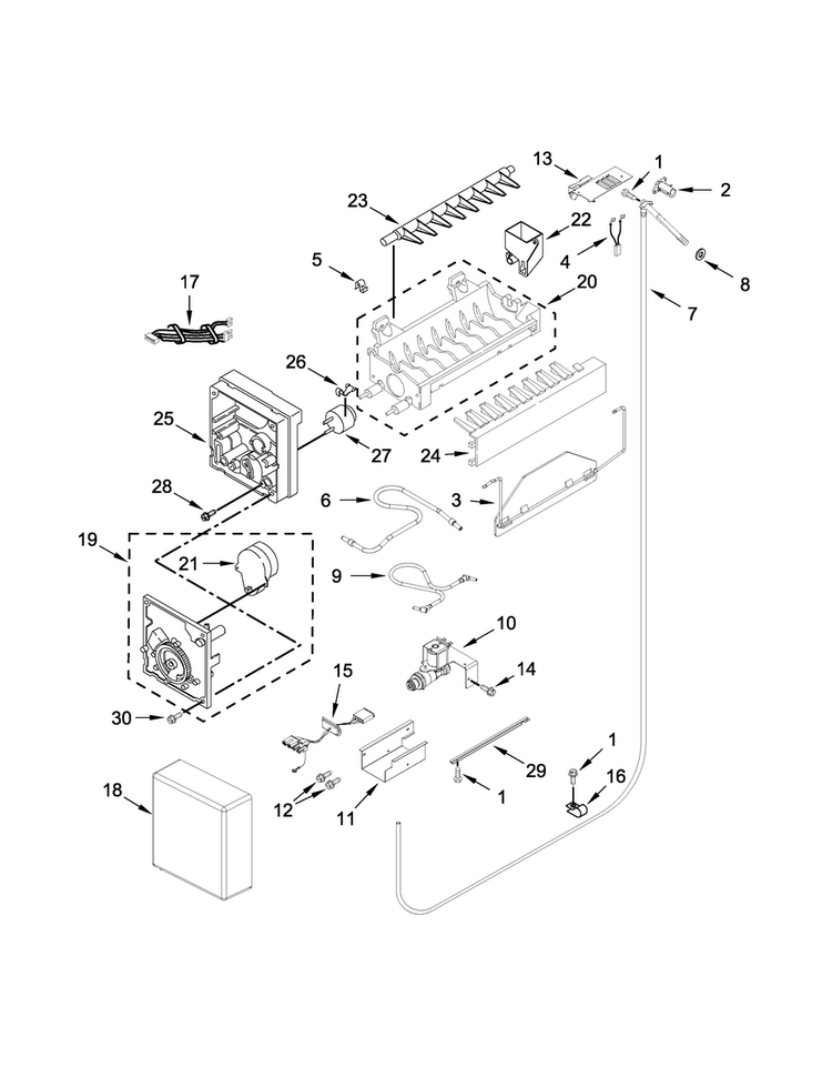 Ice Maker Parts Diagram and Parts List for KBFN402EPA01  KitchenAid Refrigerator