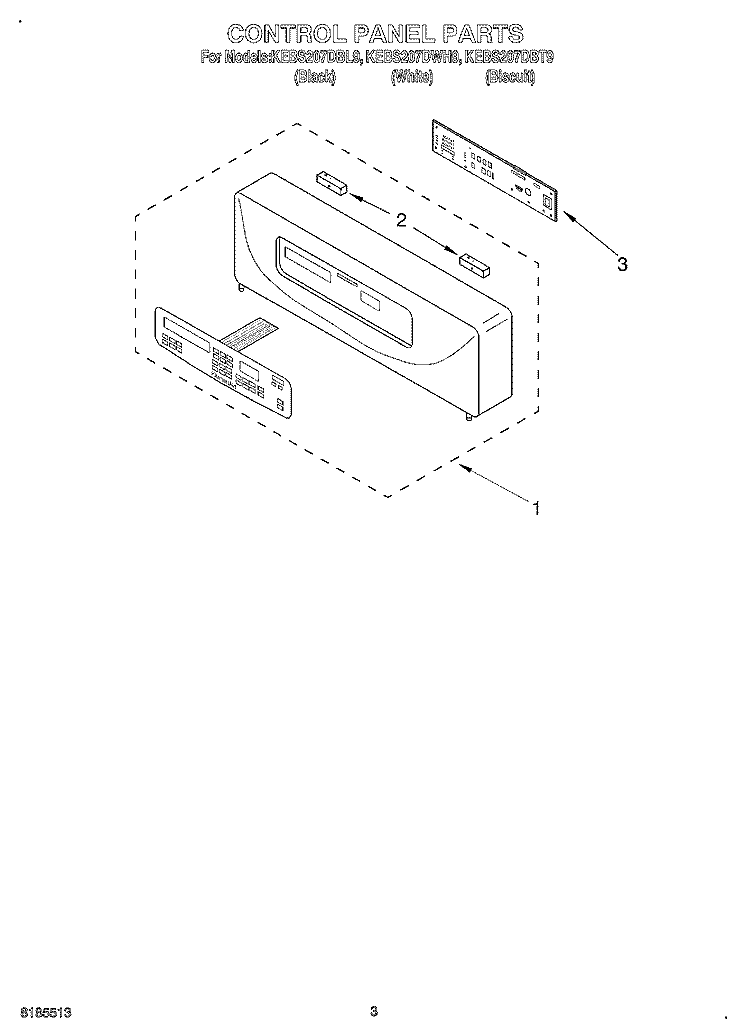 CONTROL PANEL Diagram and Parts List for KEBS207DBT9  KitchenAid Wall Oven
