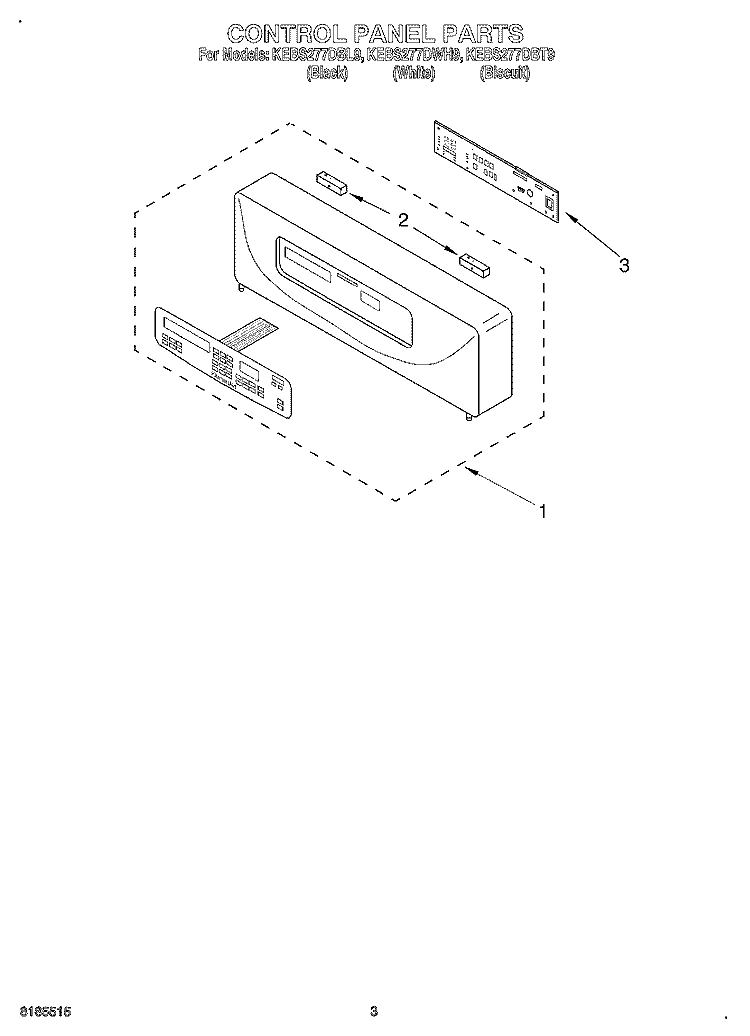 CONTROL PANEL Diagram and Parts List for KEBS277DBL9  KitchenAid Wall Oven
