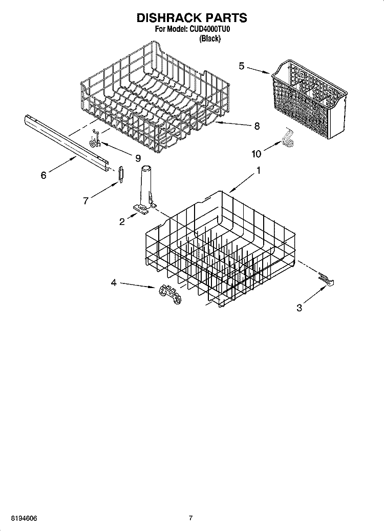 DISHRACK PARTS, OPTIONAL PARTS Diagram and Parts List for CUD4000TU0  Crosley Dishwasher