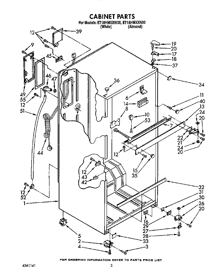 CABINET Diagram and Parts List for ET18HMXXN00  Whirlpool Refrigerator