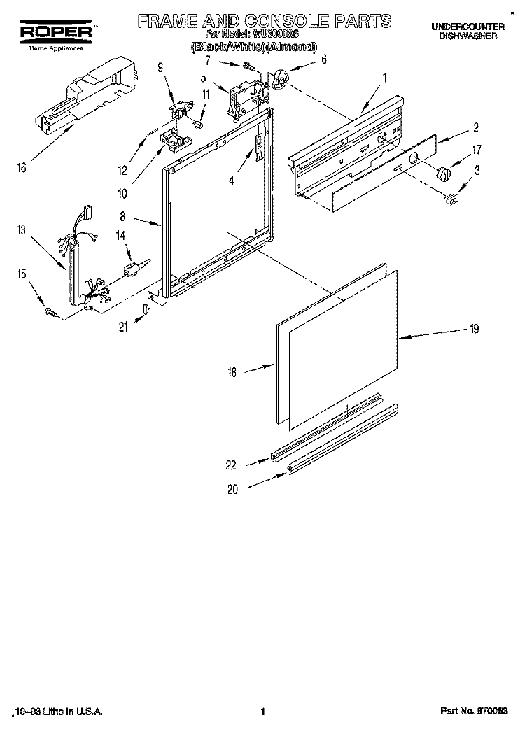 FRAME AND CONSOLE Diagram and Parts List for WU3000X6  Roper Dishwasher
