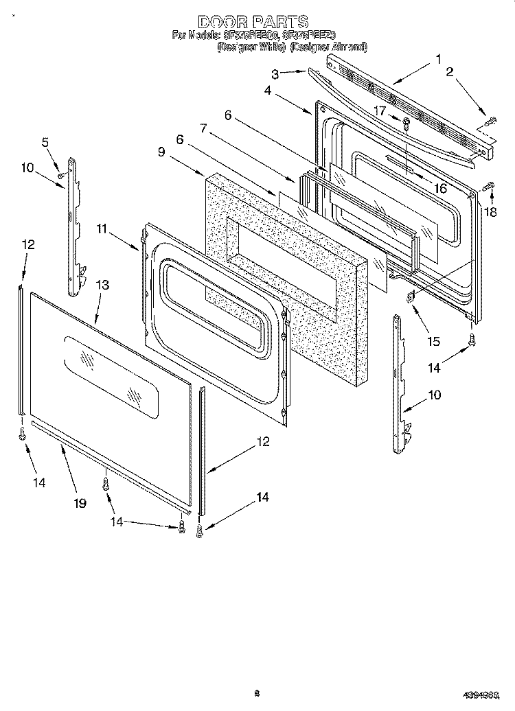 DOOR, LIT/OPTIONAL Diagram and Parts List for SF375PEEQ0  Whirlpool Range