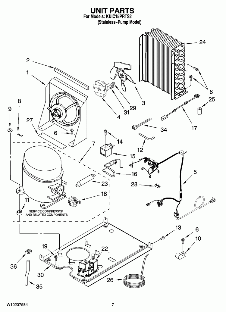 UNIT PARTS, OPTIONAL PARTS (NOT INCLUDED) Diagram and Parts List for KUIC15PRTS2  KitchenAid Ice Maker