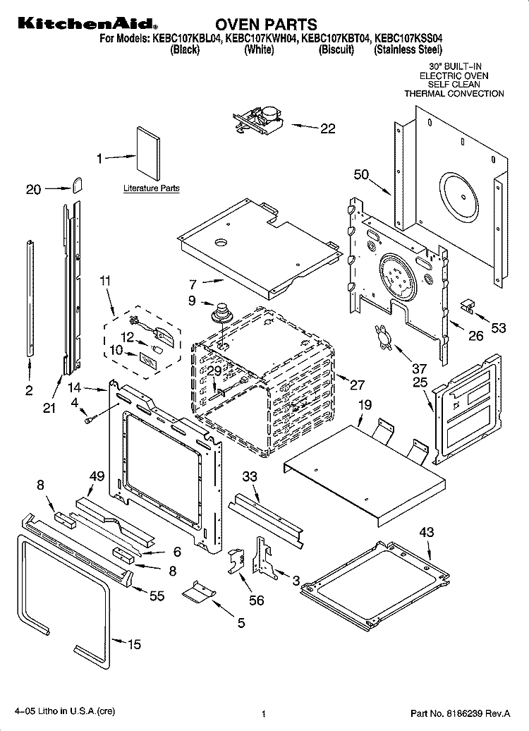OVEN PARTS Diagram and Parts List for KEBC107KBL04  KitchenAid Wall Oven
