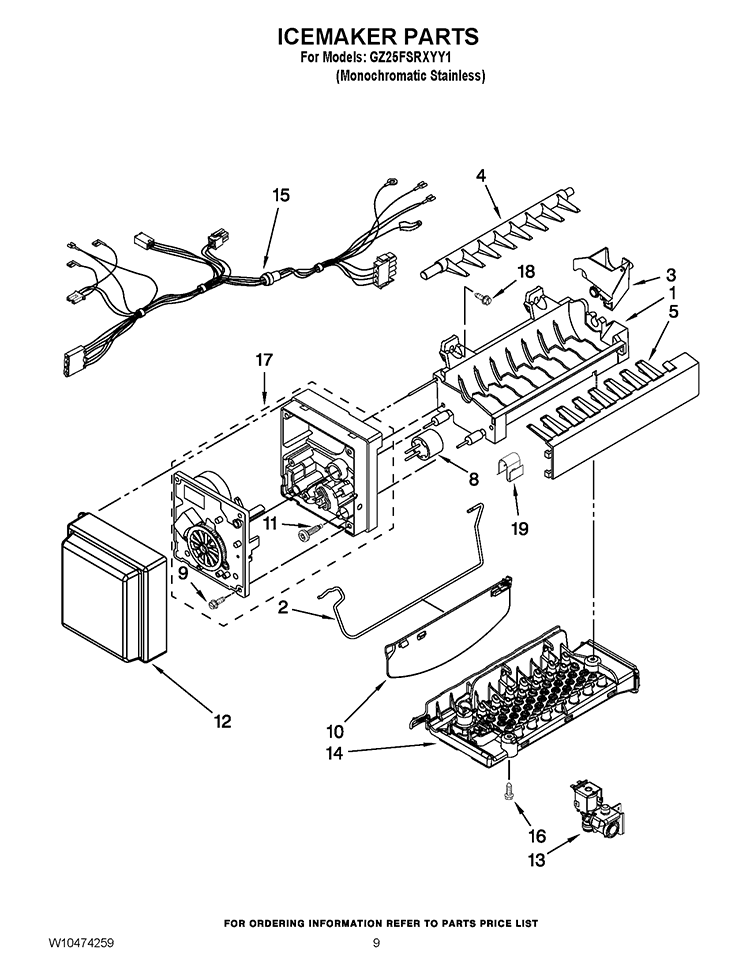 ICEMAKER PARTS Diagram and Parts List for GZ25FSRXYY1  Whirlpool Refrigerator