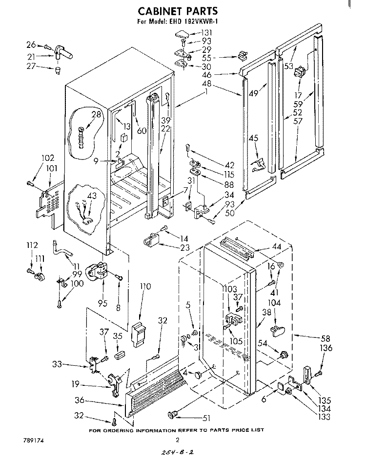 CABINET Diagram and Parts List for EHD192VKWR1  Whirlpool Refrigerator