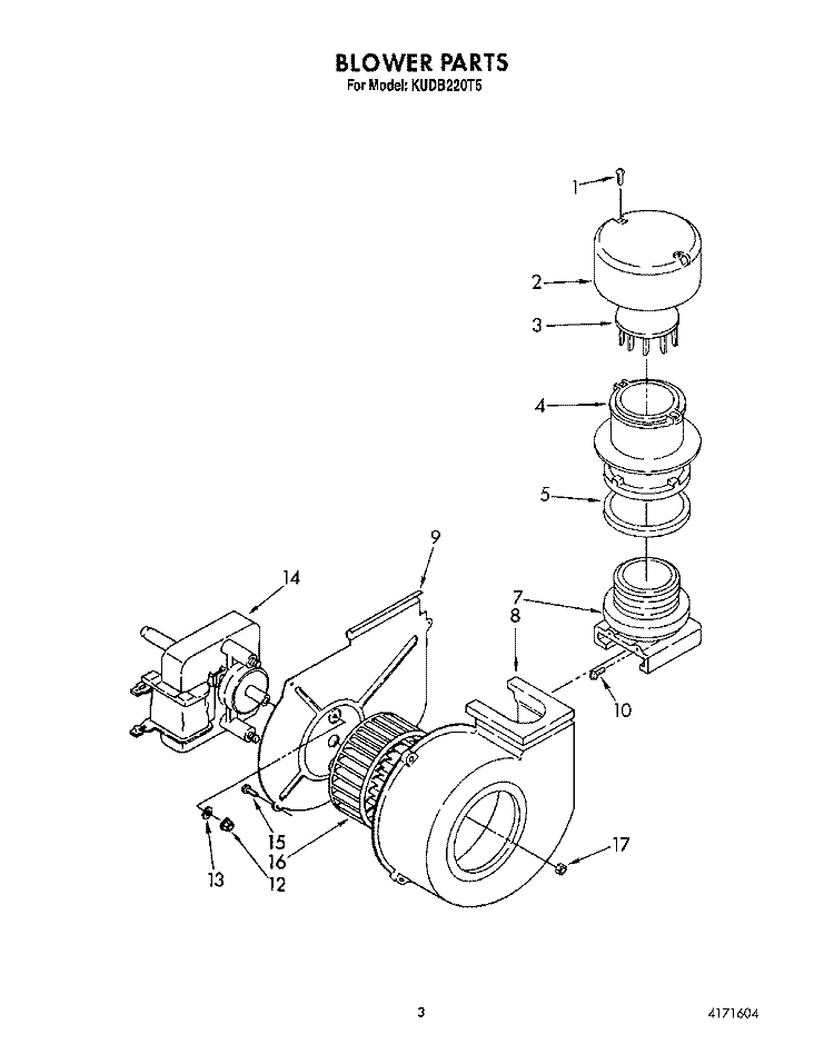 BLOWER Diagram and Parts List for KUDB220T5  KitchenAid Dishwasher