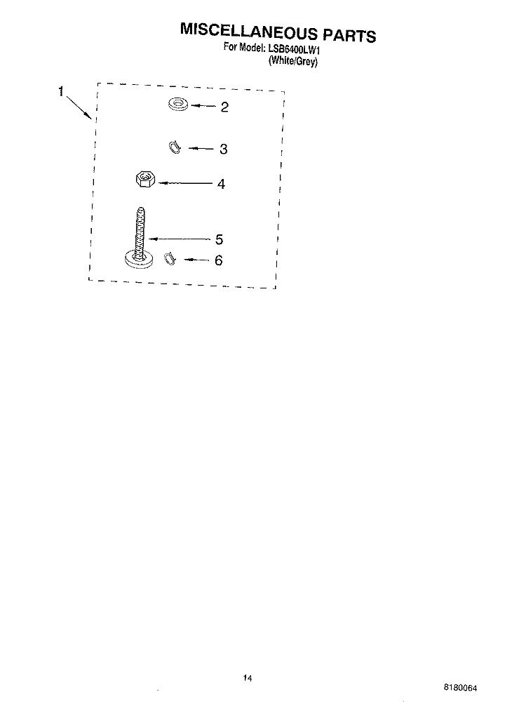 MISCELLANEOUS PARTS OPTIONAL PARTS (NOT INCLUDED) Diagram and Parts List for LSB6400LW1  Whirlpool Washer