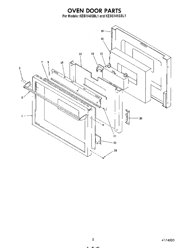 OVEN DOOR Diagram and Parts List for KEBS145SBL1  KitchenAid Wall Oven