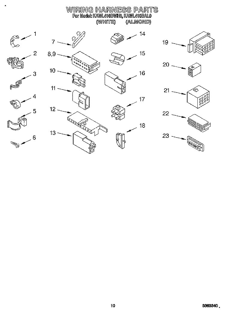 WIRING HARNESS Diagram and Parts List for KAWL410BWH0  KitchenAid Washer