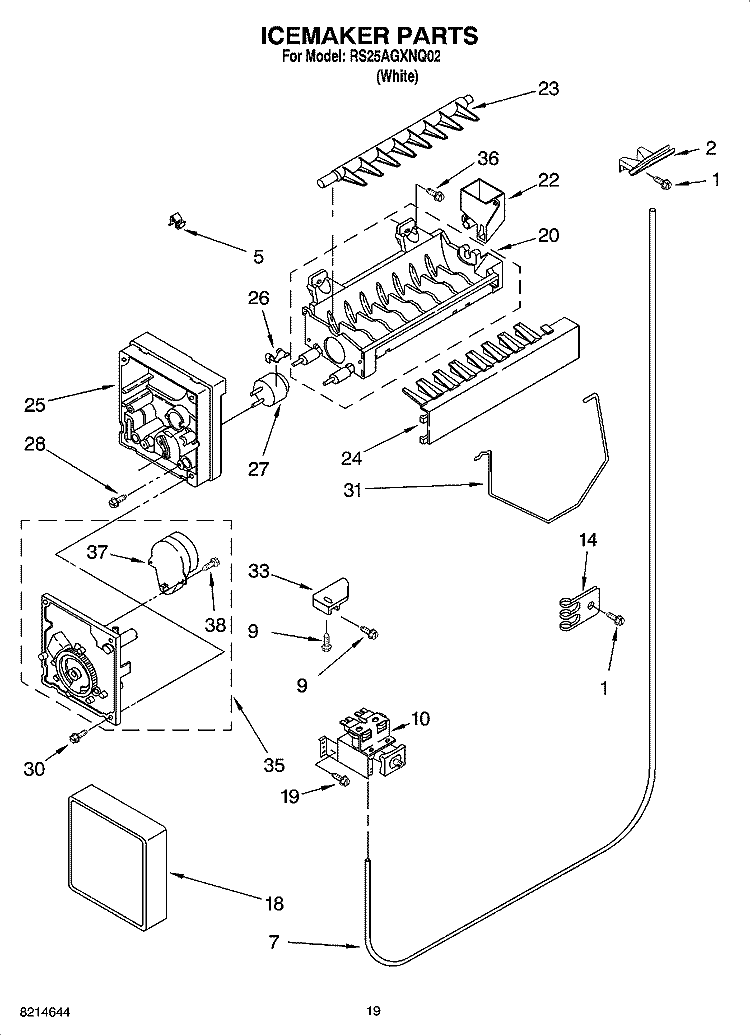 ICEMAKER PARTS, OPTIONAL PARTS Diagram and Parts List for RS25AGXNQ02  Roper Refrigerator
