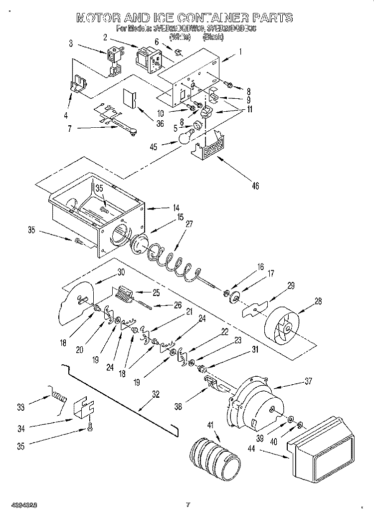 MOTOR AND ICE CONTAINER Diagram and Parts List for 3VED29DQDW00  Whirlpool Refrigerator
