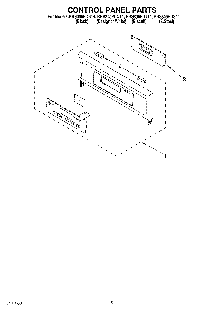 CONTROL PANEL Diagram and Parts List for RBS305PDB14  Whirlpool Wall Oven