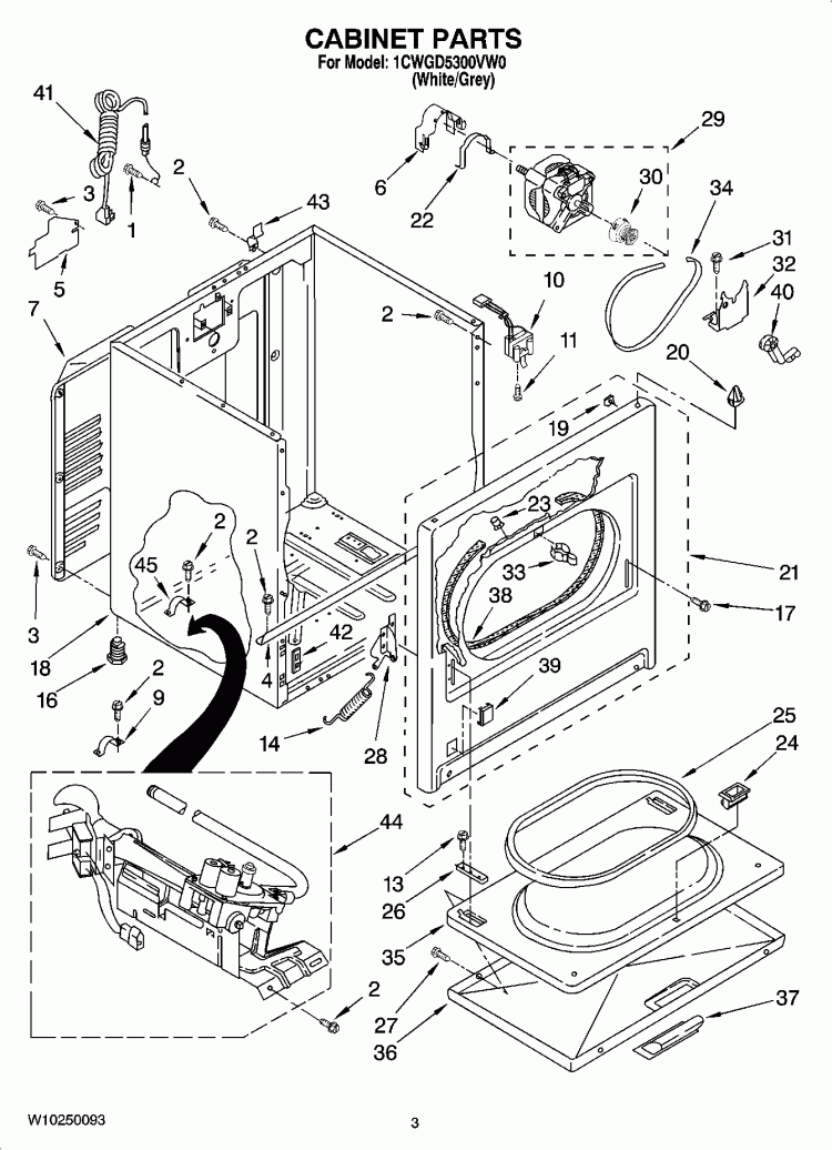 CABINET PARTS Diagram and Parts List for 1CWGD5300VW0  Whirlpool Dryer