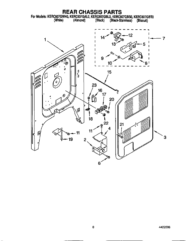 REAR CHASSIS Diagram and Parts List for KERC607GBS0  KitchenAid Range
