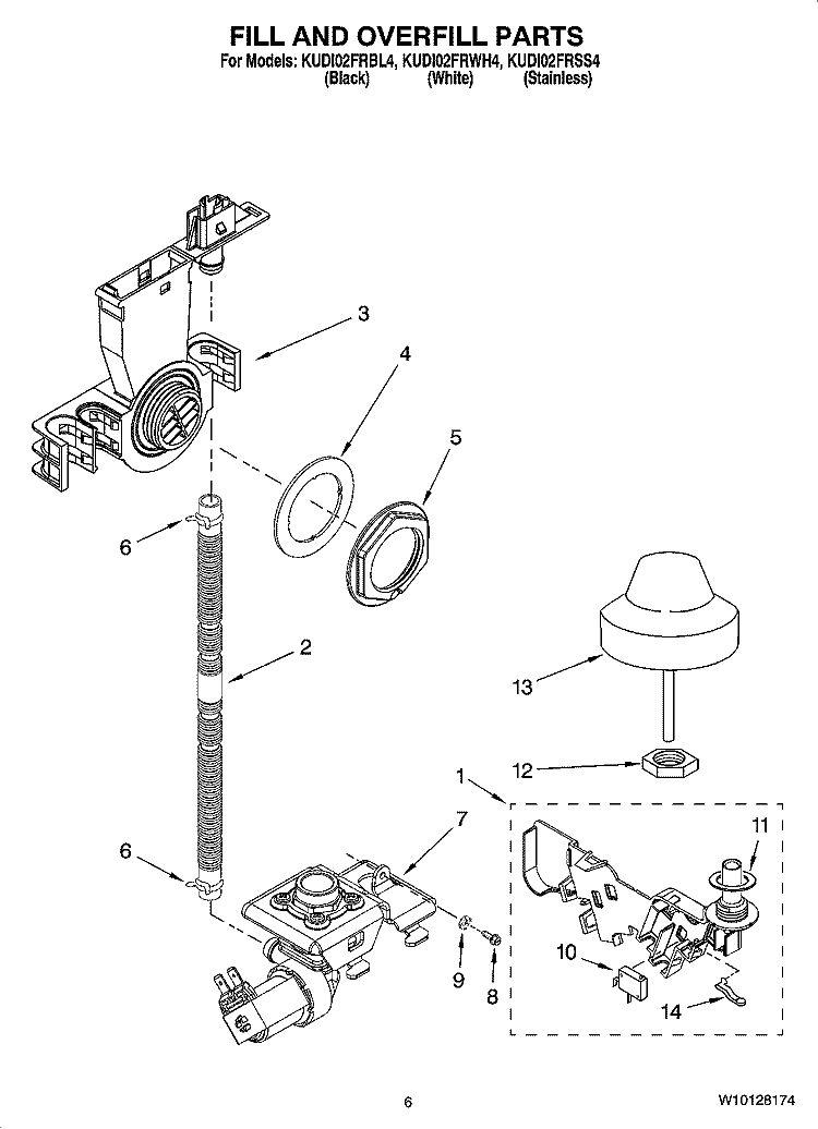 FILL AND OVERFILL PARTS Diagram and Parts List for KUDI02FRWH4  KitchenAid Dishwasher