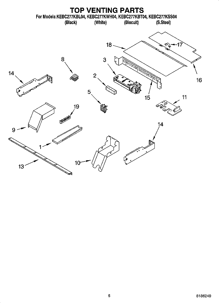 TOP VENTING PARTS, MISCELLANEOUS PARTS Diagram and Parts List for KEBC277KBL04  KitchenAid Wall Oven