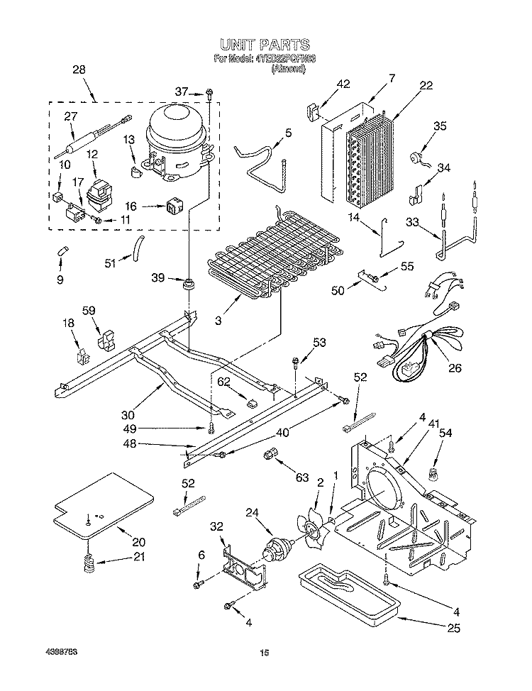UNIT Diagram and Parts List for 4YED22PQFN03  Whirlpool Refrigerator
