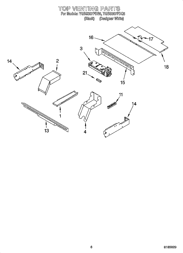TOP VENTING PARTS, MISCELLANEOUS PARTS Diagram and Parts List for YGBS307PDB5  Whirlpool Wall Oven