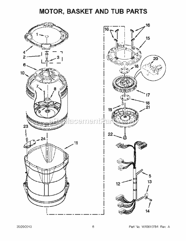 Motor, Basket And Tub Parts Diagram and Parts List for WTW8500BW0  Whirlpool Washer