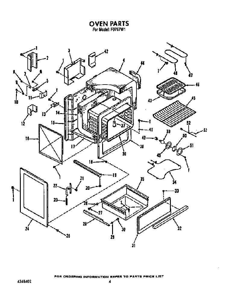 Oven Diagram and Parts List for F9757*1  Roper Range