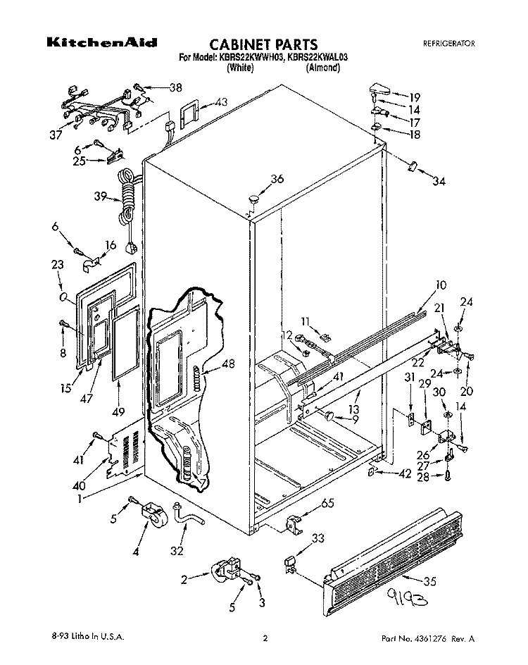 CABINET Diagram and Parts List for KBRS22KWAL03  KitchenAid Refrigerator