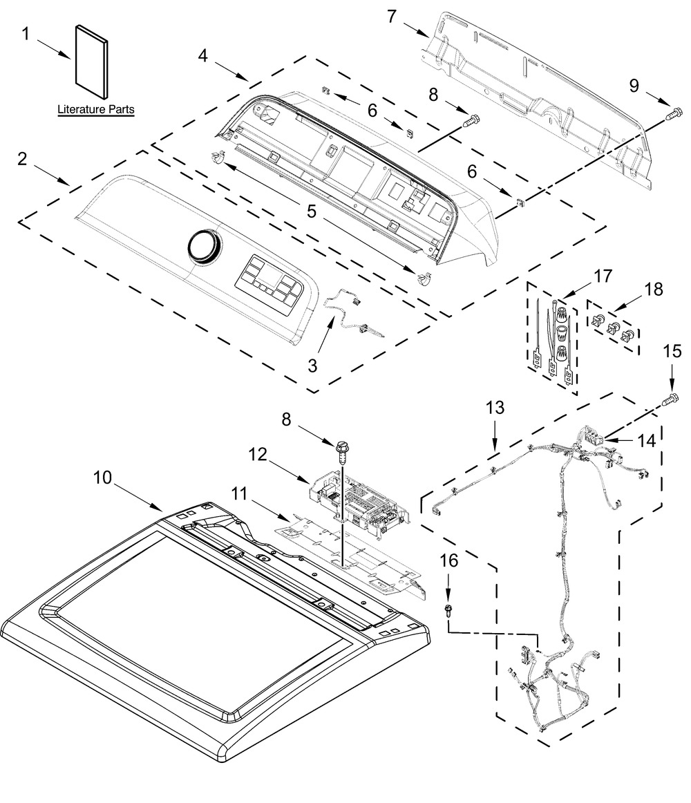 Top And Console Parts Diagram and Parts List for MED6230RHW4  Whirlpool Dryer