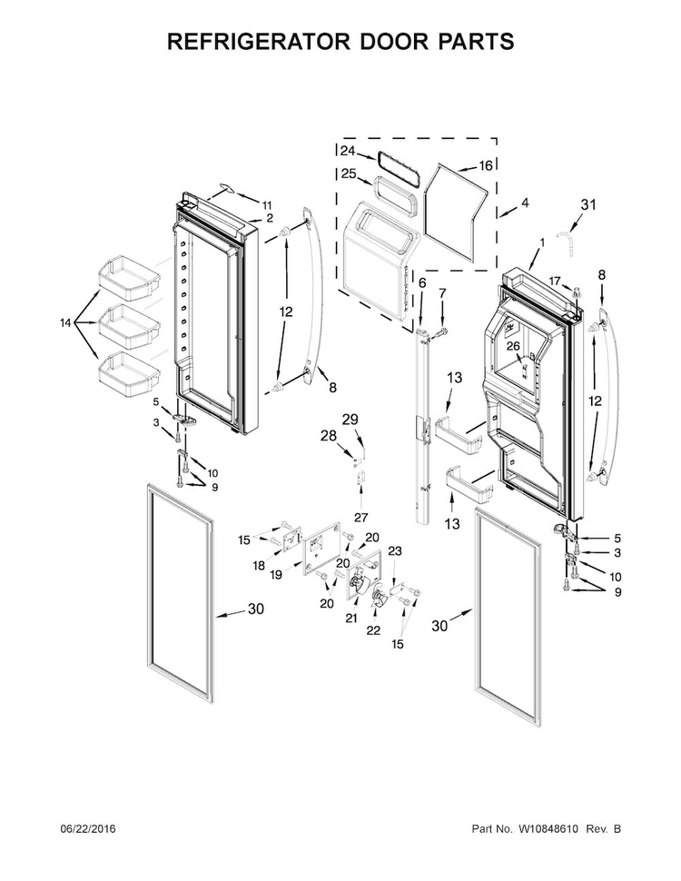 Refrigerator Door Parts Diagram and Parts List for WRF757SDEH01  Whirlpool Refrigerator