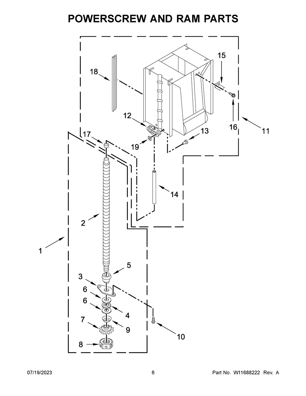 Powerscrew And Ram Parts Diagram and Parts List for KTTS505ESS2  KitchenAid Trash Compactor