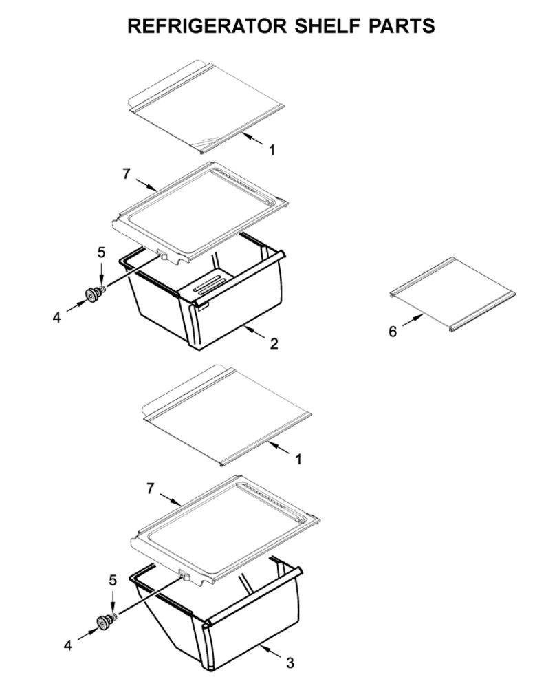 Refrigerator Shelf Parts Diagram and Parts List for WRSA15SNHN01  Whirlpool Refrigerator