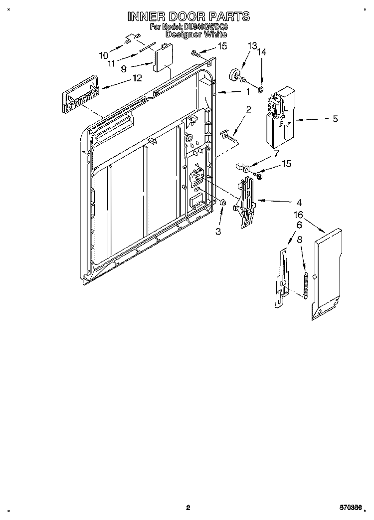 INNER DOOR Diagram and Parts List for DU940QWDQ3  Whirlpool Dishwasher