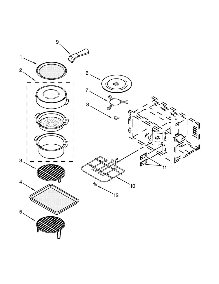Internal Microwave Parts Diagram and Parts List for KEMS309BSP01  KitchenAid Microwave