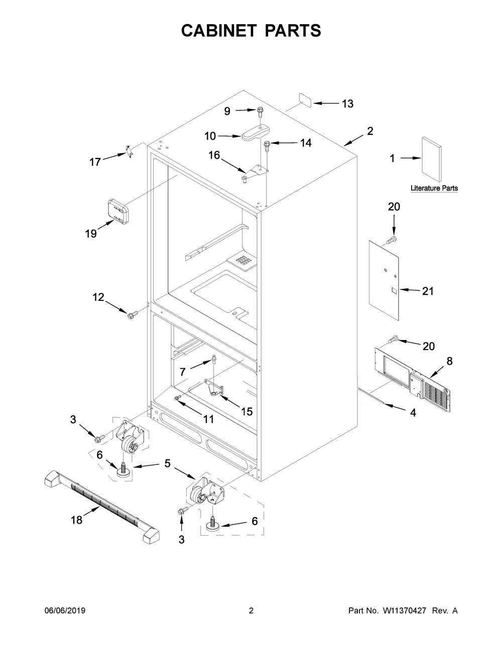 Cabinet Parts Diagram and Parts List for KRBL109ESS01  Whirlpool Refrigerator