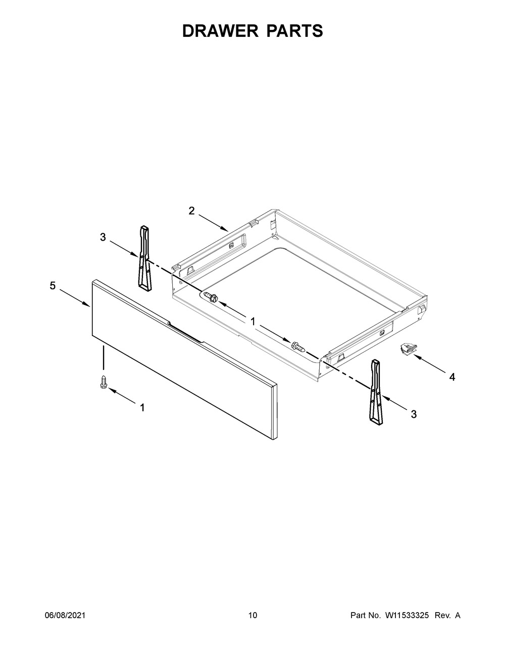 Drawer Parts Diagram and Parts List for WFE535S0JZ1  Whirlpool Range
