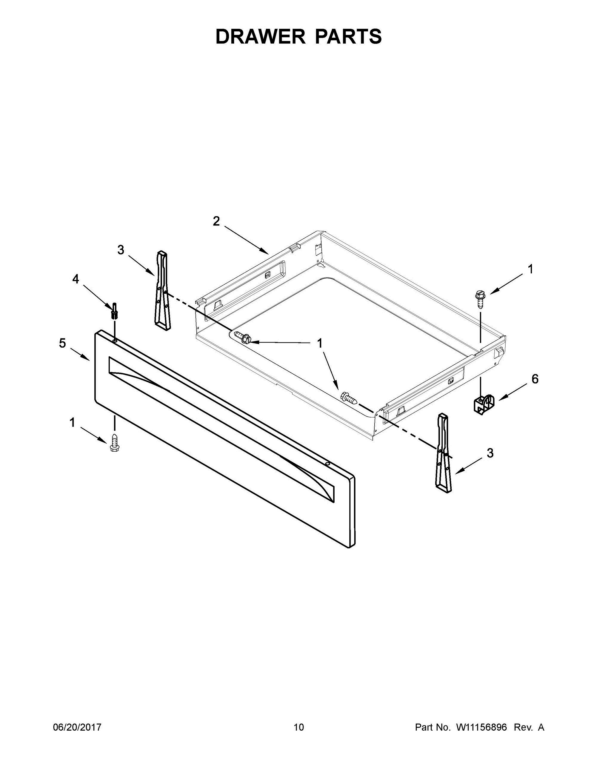 06 - DRAWER PARTS Diagram and Parts List for YWFC150M0EB1  Whirlpool Range