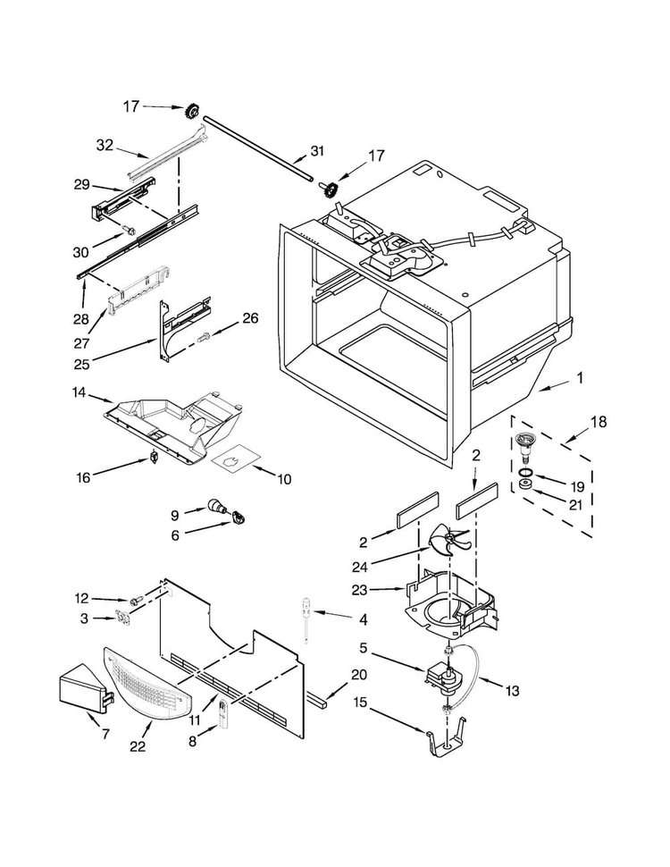 Freezer Liner Parts Diagram and Parts List for KRFF302EBL00  KitchenAid Refrigerator